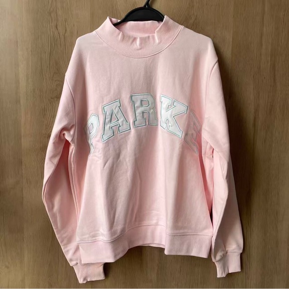 Meet the Posher Tops - Parke Light Pink Mock Neck Sweatshirt with PARKE Lettering